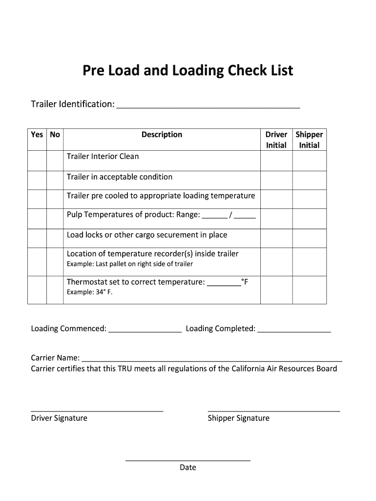 Fillable Online Pre Load and Loading Check List - wgacom Fax Email ...
