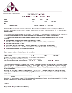 Student Status Verification Form