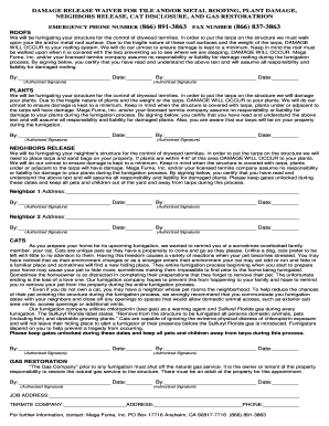 Damage Release Waiver for Roofing, Plants, and Gas Restoration