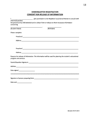 Kindergarten Registration Consent Form