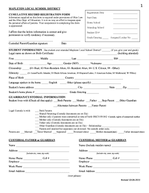 Cumulative Record Registration Form