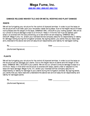Damage Release Waiver for Roofing and Plants