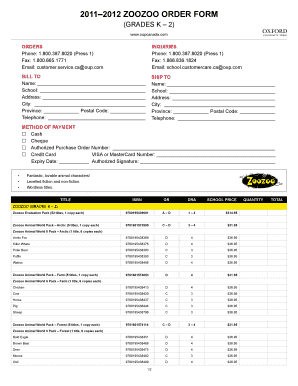Zoozoo Order Form