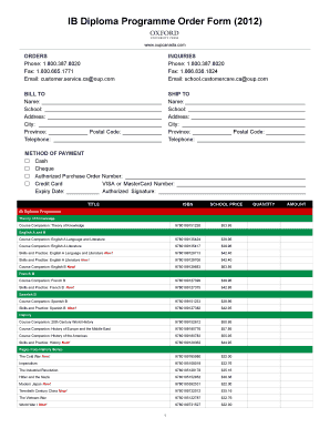 IB Diploma Programme Order Form