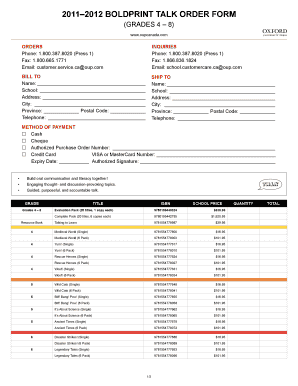 2011–2012 Boldprint Talk Order Form