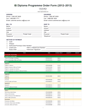 IB Diploma Programme Order Form