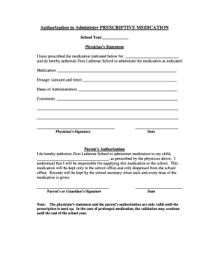 Authorization to Administer Prescriptive Medication
