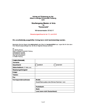Antrag auf Zulassung zum Master of Arts