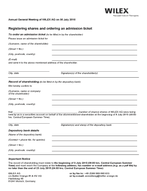 WILEX AG Annual General Meeting Admission Ticket