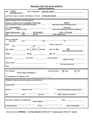 Request for Live Scan Service for Security Guard