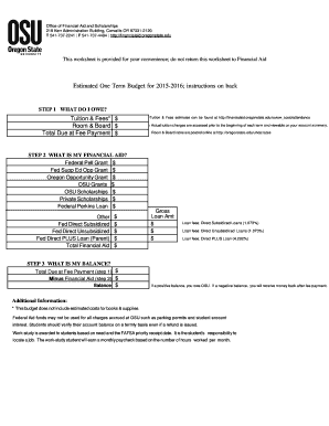 Estimated One Term Budget Worksheet