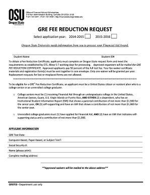 GRE Fee Reduction Request Form