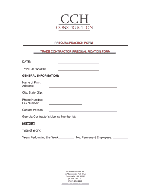 Trade Contractor Prequalification Form