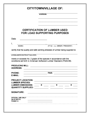 Lumber Certification Form