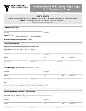 YMCA-YWCA 2016 Day Camp Registration Form