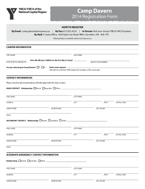 YMCA-YWCA Camp Davern Registration Form