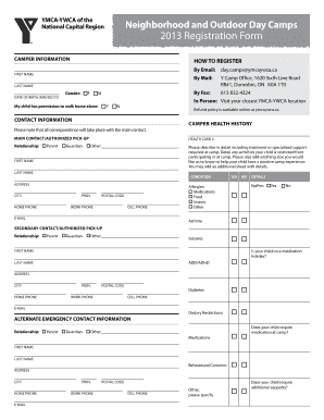 YMCA-YWCA 2013 Day Camp Registration Form