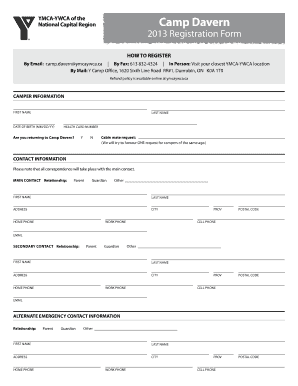 YMCA-YWCA Camp Davern Registration Form