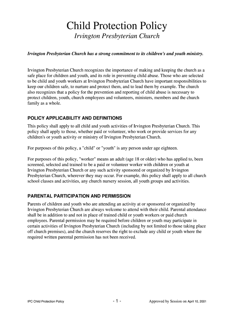 Fillable Online irvpresby Child Protection Policy Irvington