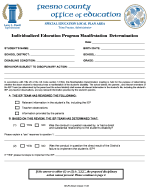 Individualized Education Program Manifestation Determination