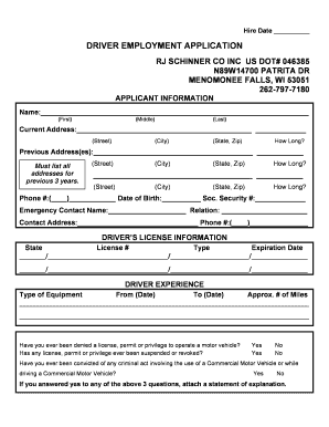 Driver Employment Application