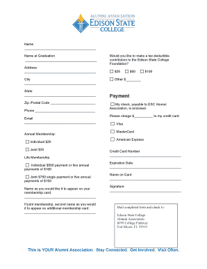 Edison State College Alumni Association Membership Form
