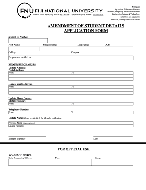 Amendment of Student Details Application Form