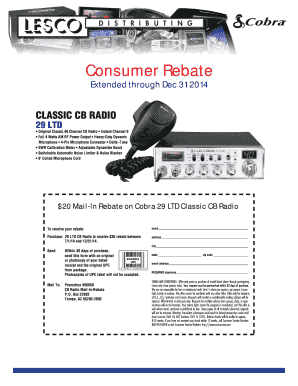 Cobra 29 LTD CB Radio Mail-In Rebate Form