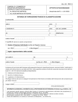 Istanza di Variazione Fasce di Classificazione