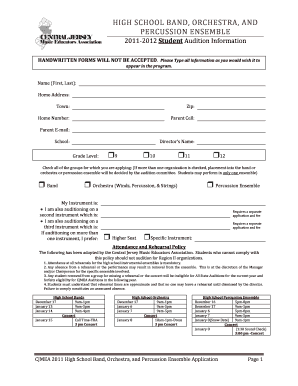 High School Band Orchestra Percussion Ensemble Application