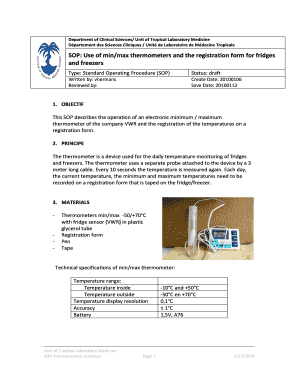 SOP Use of minmax thermometers and the registration form