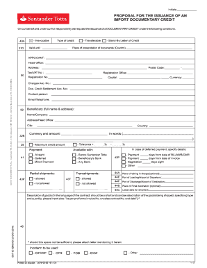 PROPOSAL FOR THE ISSUANCE OF AN IMPORT DOCUMENTARY CREDIT - santandertotta