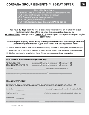 Corsana Group Benefits 60-Day Offer Form