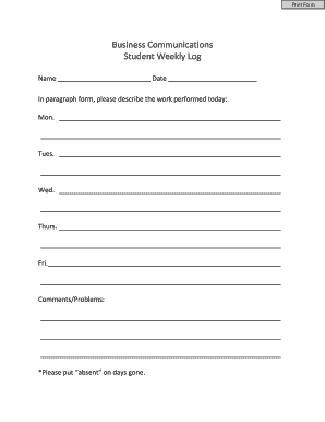 Student Weekly Log Form