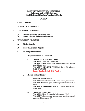 Agenda tagalog example - CODE ENFORCEMENT BOARD MEETING Agenda