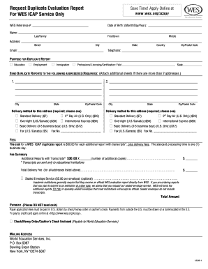 WES ICAP Duplicate Evaluation Report Request