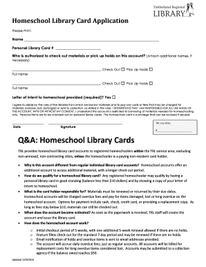 Homeschool Library Card Application