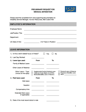 Preliminary Request for Medical Separation