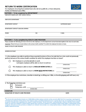 Return to Work Certification