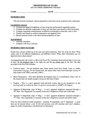 Properties of Stars Lab