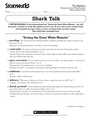 Shark Talk Vocabulary Worksheet