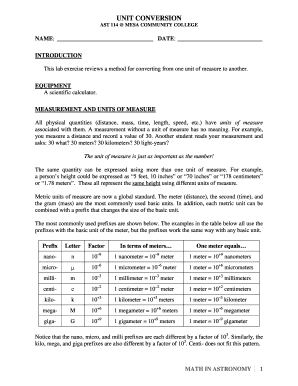 Unit Conversion Lab Exercise