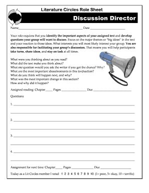 Literature Circles Discussion Director Role Sheet