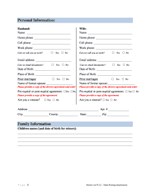 Estate Planning Questionnaire for Couples