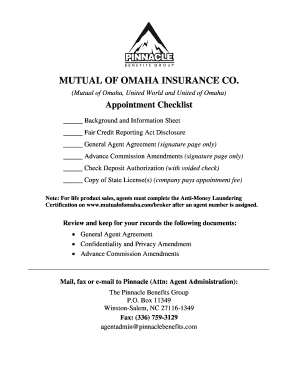 Mutual of Omaha Agent Appointment Checklist