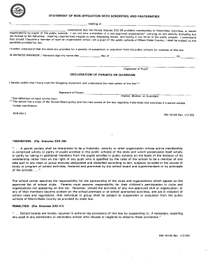 Florida Statement of Non-Affiliation with Sororities and Fraternities
