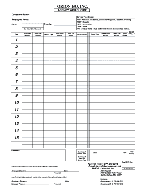 Orion ISO Employee Service Record Form