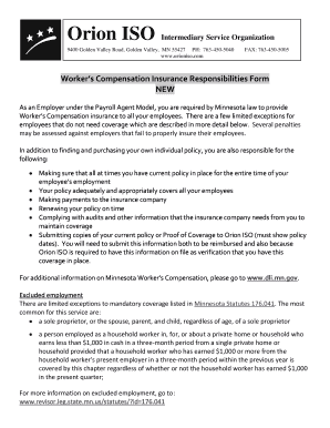 Worker's Compensation Insurance Responsibilities Form