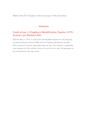 IRS Form SS-4 Application for Employer Identification Number
