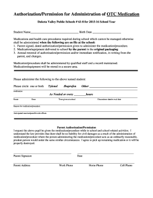 Authorization for OTC Medication Administration